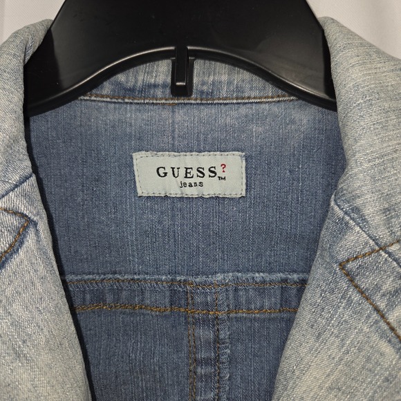 Guess Vintage Denim Tapered Notched Collar Jacket Medium - Picture 3 of 7